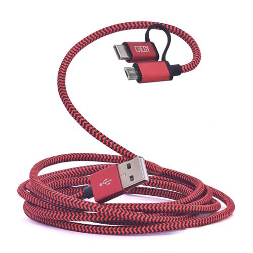 Изображение товара: CACOY 6.6 футов/2 м Type C/Micro USB кабель 2 в 1, алюминиевый корпус, нейлоновый плетеный шнур для Micro USB и Type C устройств (черный и красный)