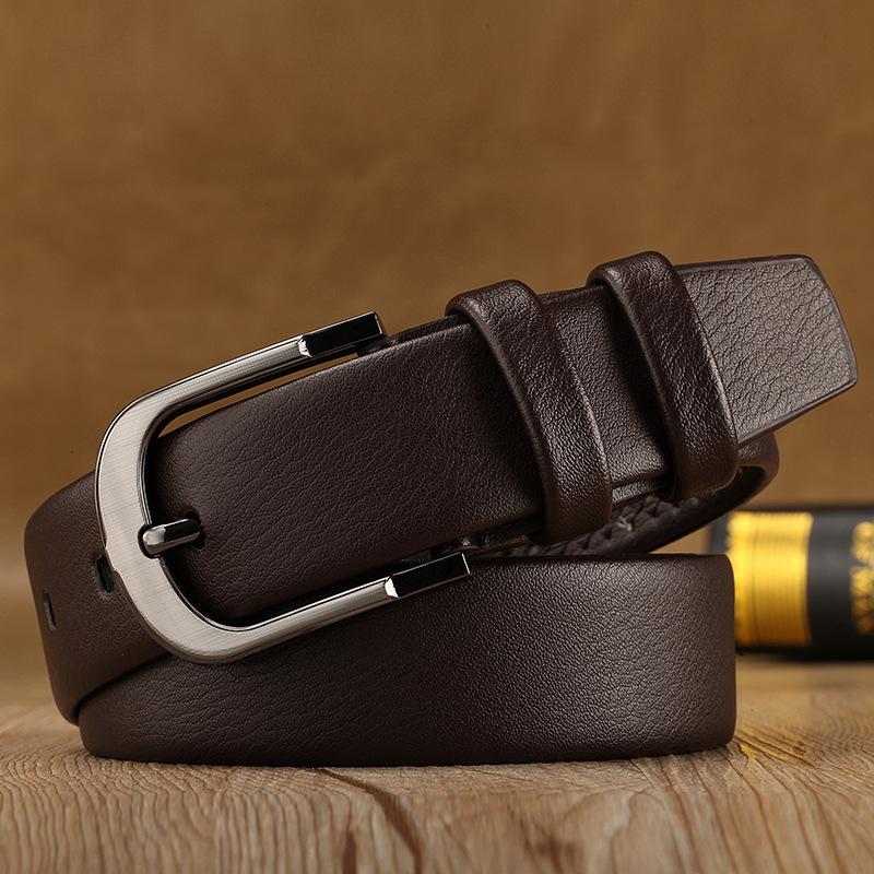 Изображение товара: Ремень мужской кожаный, роскошный брендовый дизайнерский черный деловой пояс с пряжкой с язычком для брюк