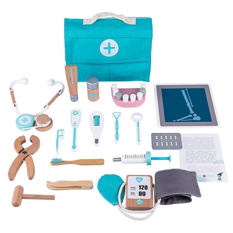 Изображение товара: 18 шт. детский деревянный набор инструментов для стоматолога обучающая игрушка, игрушечный набор со стетоскопом для детей