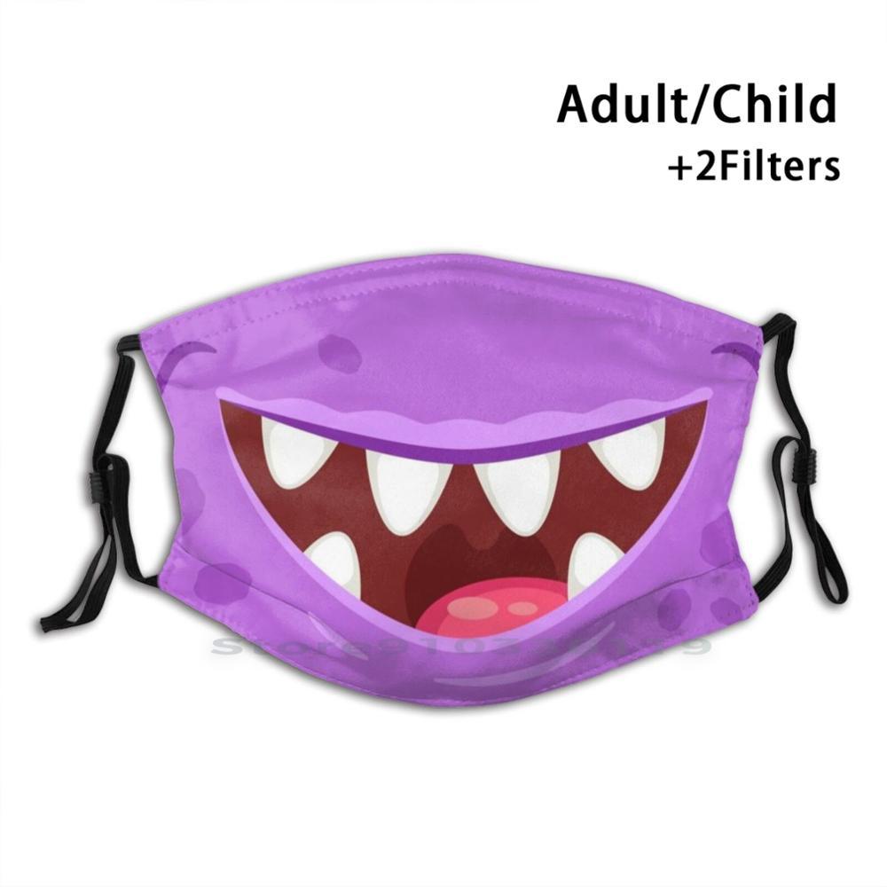 Изображение товара: Фиолетовые забавные Монстры для детей маска для рта многоразовый принт Pm2.5 фильтр «сделай сам» маска для рта для детей Забавный женский большой рот