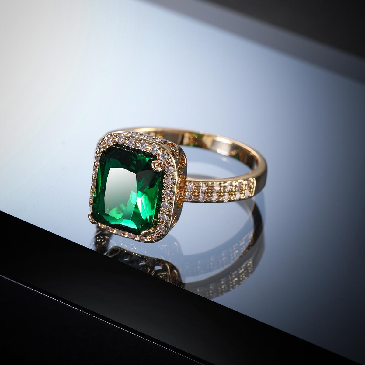 Изображение товара: Модные 18KRGP Позолоченные Зеленые циркониевые обручальные кольца, женские свадебные кольца, вечерние ювелирные изделия, подарок на палец