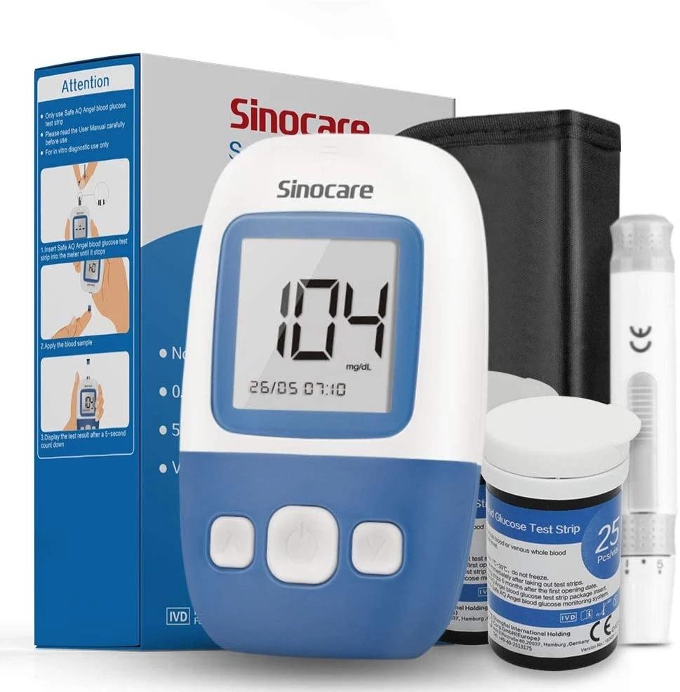 Изображение товара: Набор для измерения уровня глюкозы Sinocare Safe AQ Angel, глюкометр с тестовыми полосками и иглами для измерения уровня сахара в крови при диабете, 25 м, 100