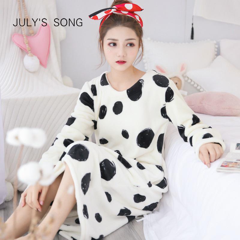 Изображение товара: Женская фланелевая ночная рубашка JULY'S SONG с мультяшным рисунком, милый халат с животными, женское плотное теплое платье, женская одежда для сна, Осень-зима