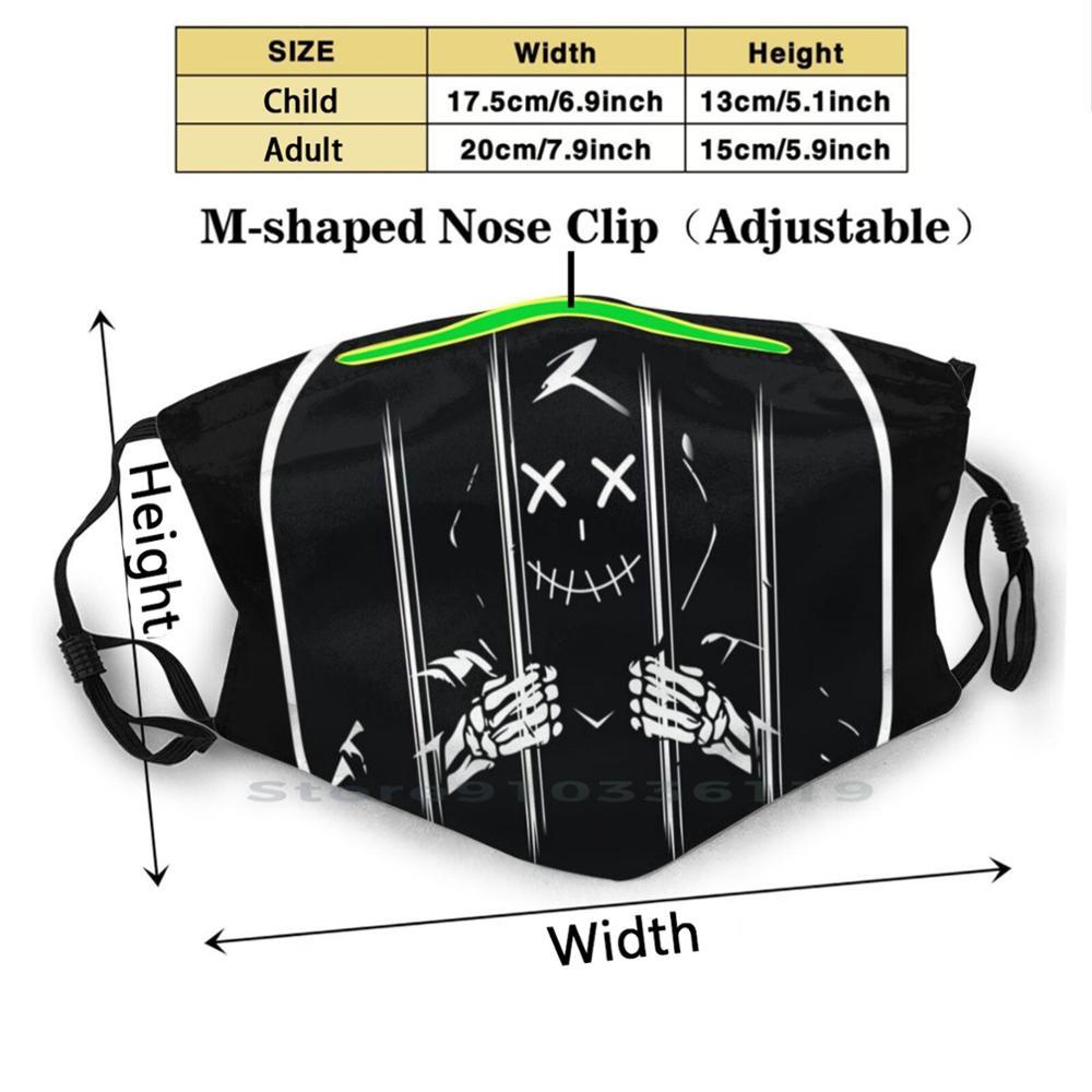 Изображение товара: Скелет в тюрьме для взрослых и детей, моющаяся смешная маска для лица с фильтром, поцелуй смерти, полоски, Таро, оккультизм, вечная сахарный череп Dia De