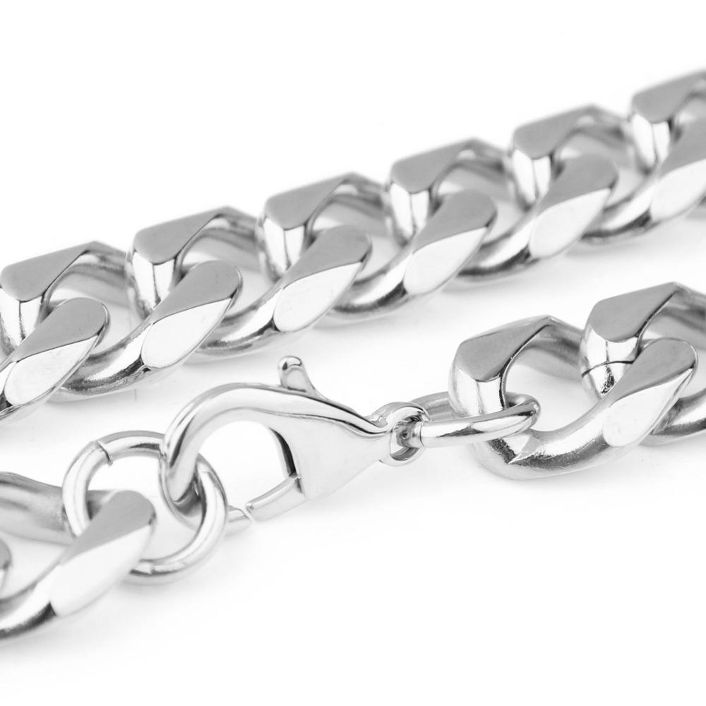 Изображение товара: 17 мм в ширину кубинское мужское ожерелье цепочка серебряного цвета из нержавеющей стали ожерелья или браслет для мужчин модные ионные Ювелирные изделия 7-40 дюймов