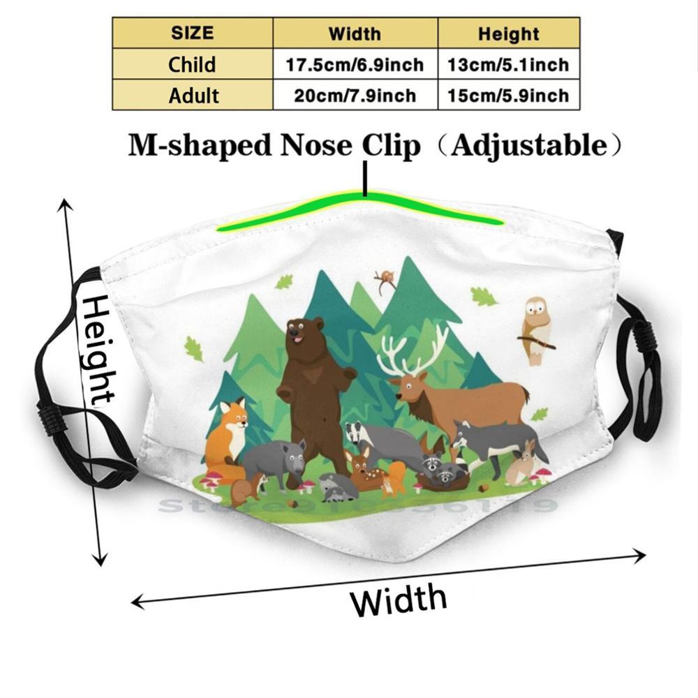 Изображение товара: Маска для лица многоразовая с фильтрами, милый лес и животные для детской комнаты, лиса, Сова, олень, мышь