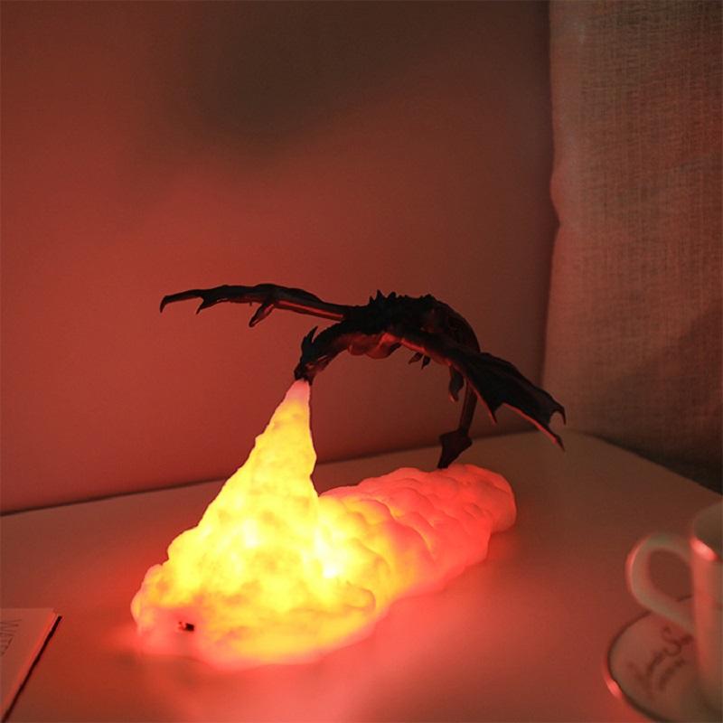 Изображение товара: Декоративная настольная лампа с 3D-принтом огненного дракона/Ледяного Дракона, с USB-разъемом, перезаряжаемая, для детей