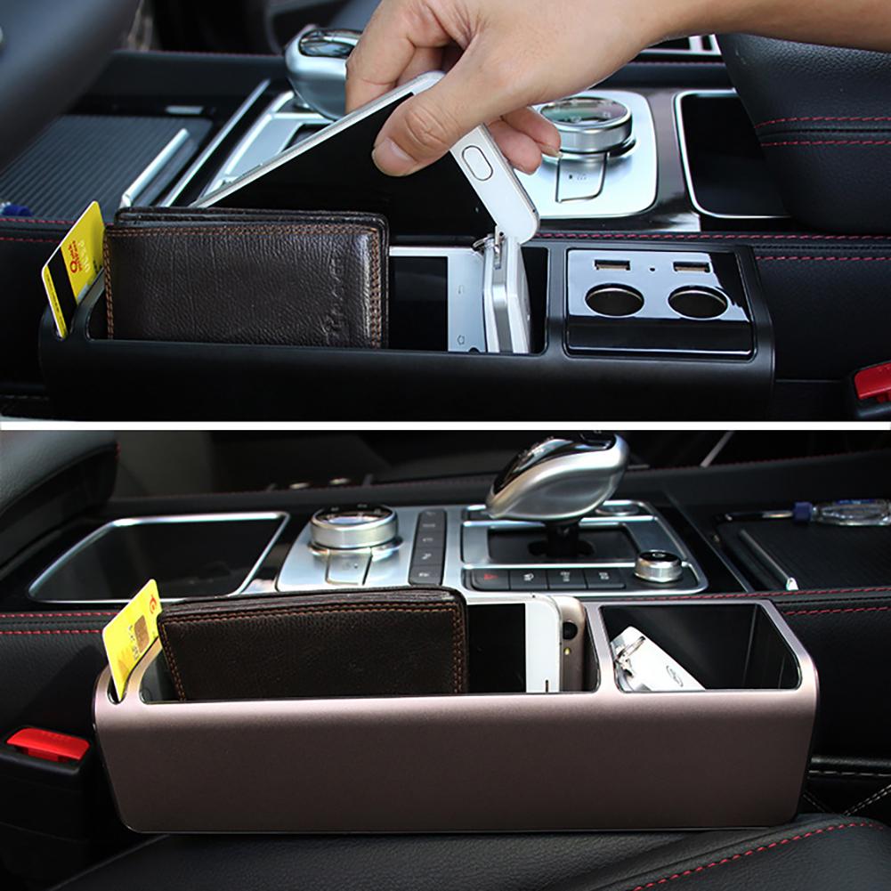 Изображение товара: Органайзер для зазора между сиденьями автомобиля, Боковой разрез, карманный ящик для хранения, чехол из АБС-пластика, USB-зарядное устройство, щель для переднего водителя, автомобильная сумка