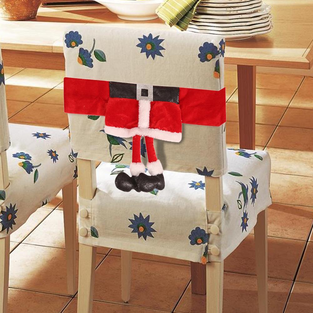 Изображение товара: Рождественский чехол на спинку стула, чехлы на стулья с Санта-Клаусом, эльфом, украшение для обеденного стола, предметы интерьера на новый год