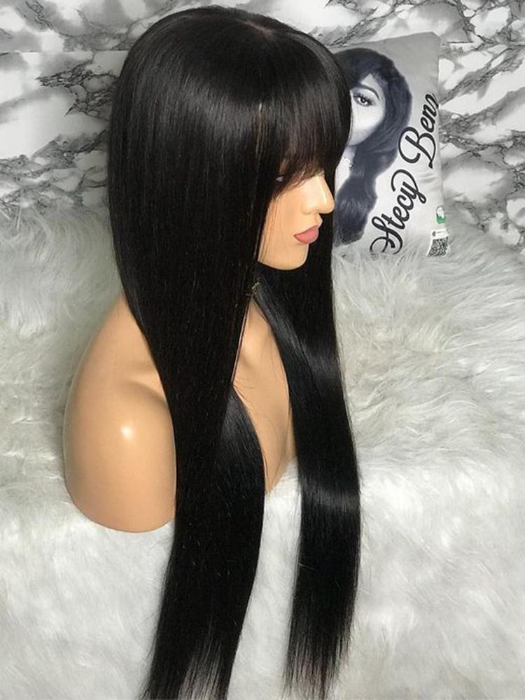 Изображение товара: Парик с челкой, человеческие волосы, короткие бобные парики для черных женщин, бразильские прямые волосы с полным покрытием, 30 дюймов, 100% Искусственные человеческие волосы