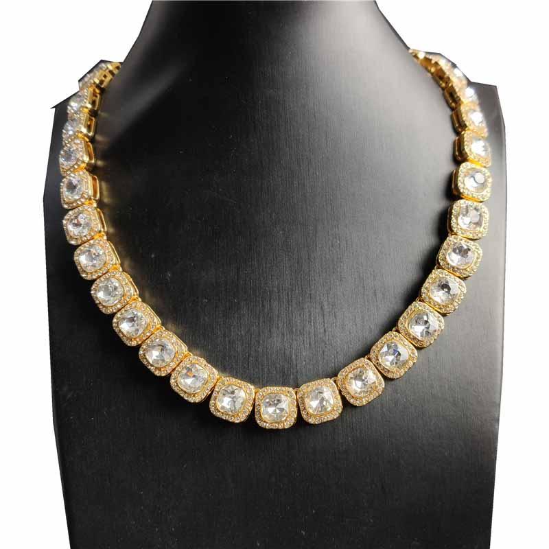 Изображение товара: Ожерелье для мужчин и женщин, в стиле хип-хоп, украшенное Фианитами, 1 ряд, 12,5 мм, Геометрическая квадратная цепь с фианитом AAA, ожерелья для тенниса