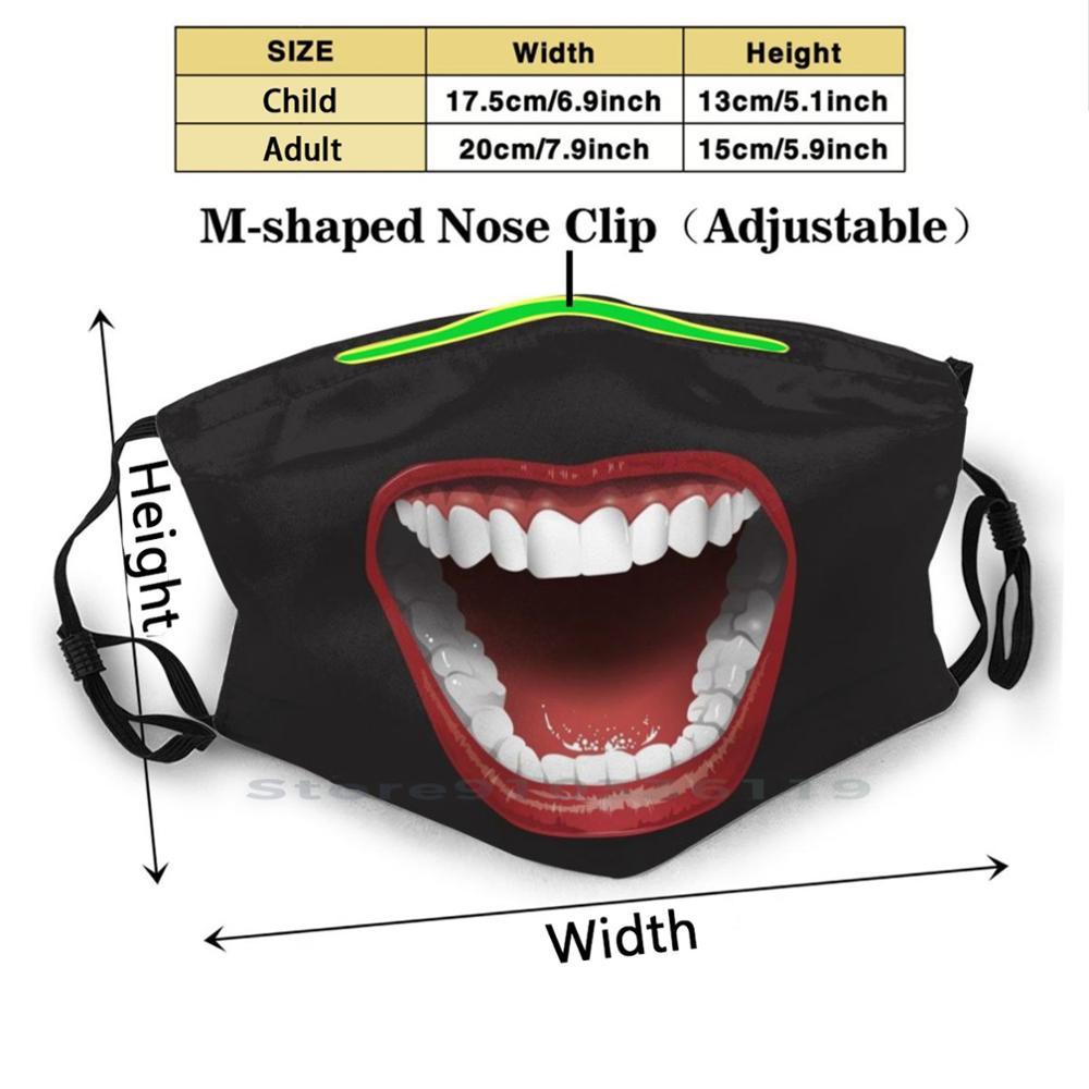 Изображение товара: Большой рот маска рот печати многоразовые Pm2.5 фильтр Сделай Сам рот Маска Дети рисунок рот, губы Анатомия зуб забавная Юмористическая фигура