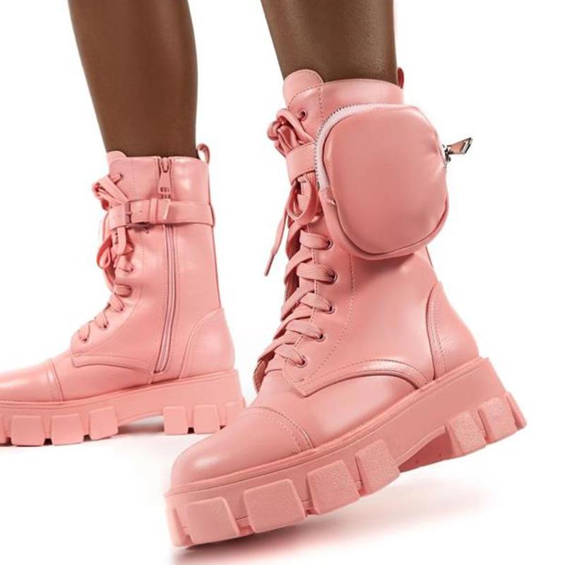 Изображение товара: 2020 каблуке массивные женские сапоги карман на платформе, модная брендовая обувь; Дизайнерские ботинки мотоботы женские подошва мешок женская обувь