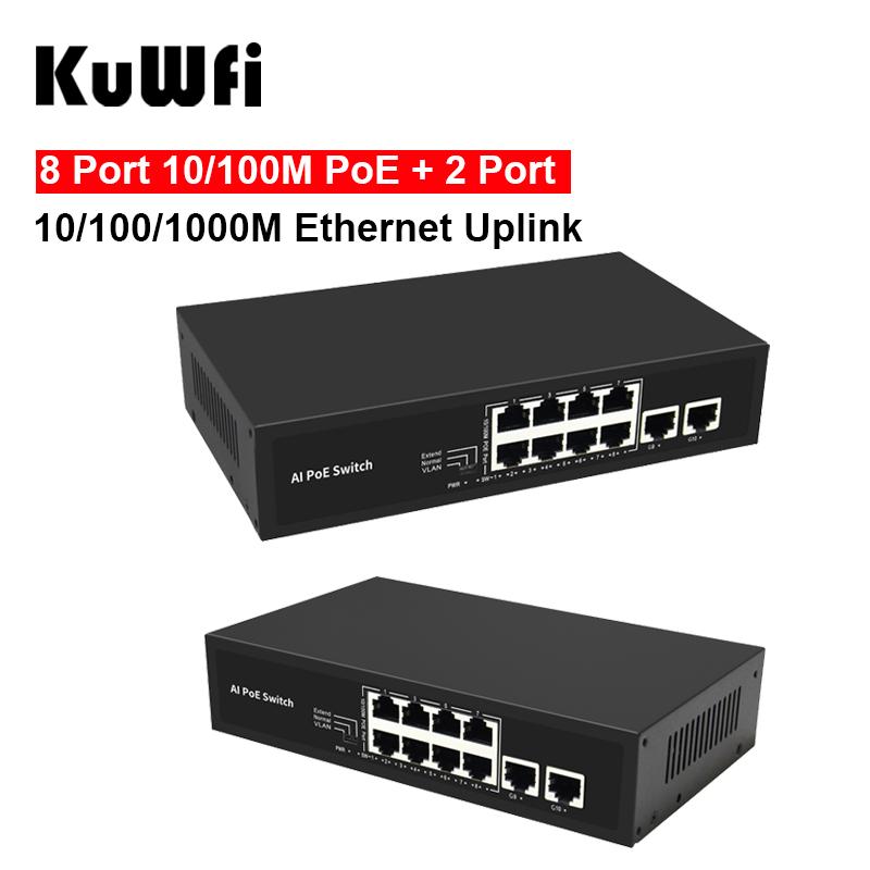 Изображение товара: 8 портов 10/100 м POE + 2 порта 10/100/1000 м Ethernet Uplink с поддержкой VLAN, расширенный сетевой коммутатор 250 м для беспроводной IP-Камеры видеонаблюдения