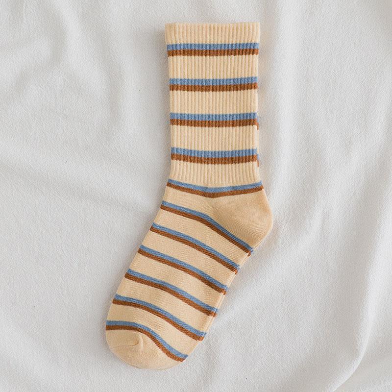 Изображение товара: 5 Pairs fashion New Cotton Medium Tube Women's Socks Blue Stripe Series Women Socks trend Style csaual Women's Socks