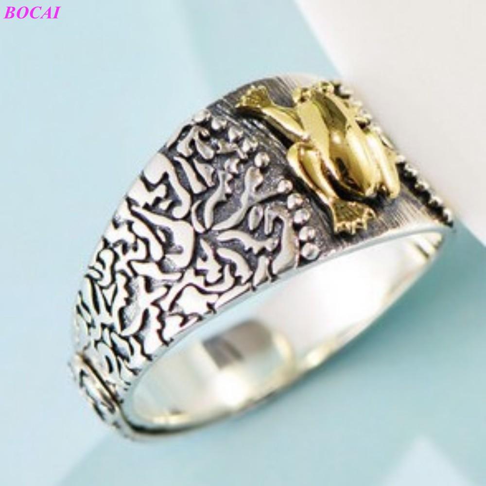 Изображение товара: Мужские и женские ретро-кольца BOCAI S925 из стерлингового серебра, резное кольцо из тайского серебра с привлечением богатства и жабы, модное кольцо из серебра 925 пробы