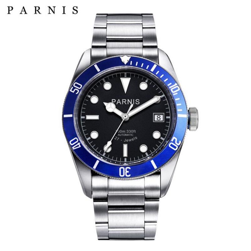 Изображение товара: Parnis, 41 мм, автоматические мужские часы, коричневый ободок, светящиеся Мужские механические часы Miyota 8215, кожаный ремешок, подарок для мужчин, 2019 часы