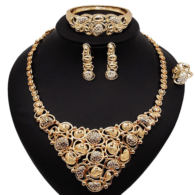 Изображение товара: Модное ожерелье и серьги Yulaili в форме сердца, браслет и кольцо для женщин, ювелирные наборы для вечеринки и свадьбы, аксессуары из сплава, оптовая продажа