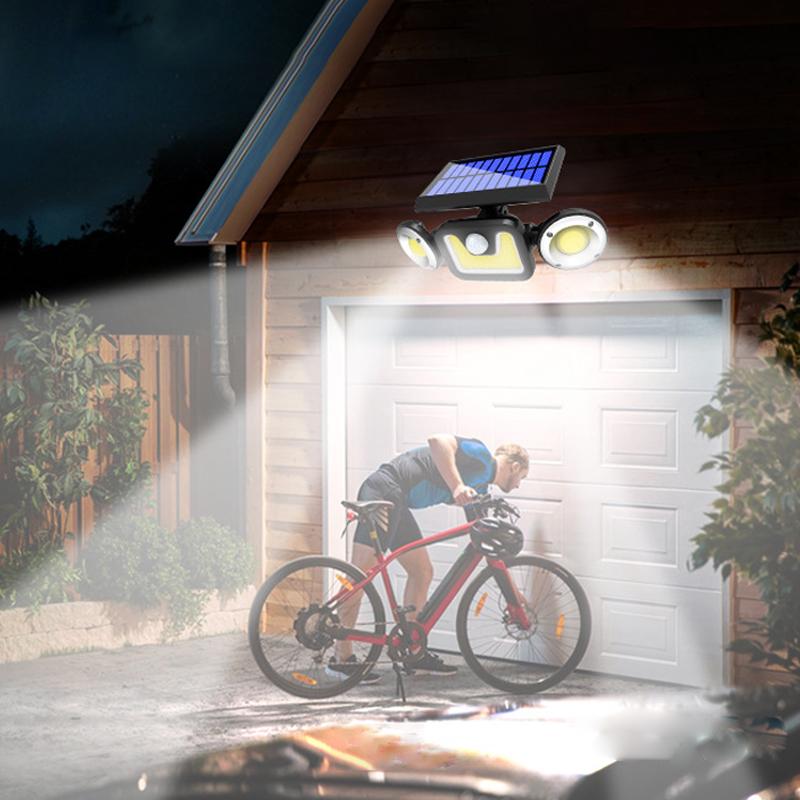 Изображение товара: COB светодиодный настенный светильник на солнечной батарее с датчиком движения, 3 головки, прожектор, светильник, водонепроницаемый уличный светильник для сада, Декор, светильник безопасности
