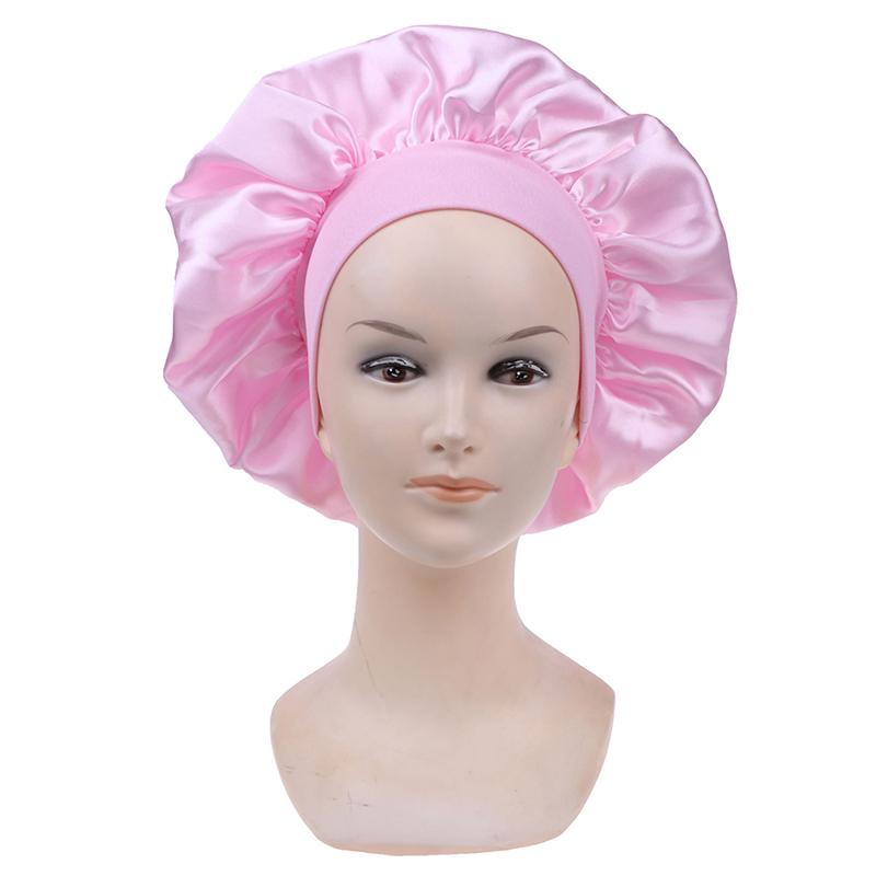 Изображение товара: 58 см шляпа для ночного сна, шелковая повязка на голову, настраиваемая шапочка для душа, вязаная шапка, однотонный, длинный Уход за волосами, Женская атласная шапочка