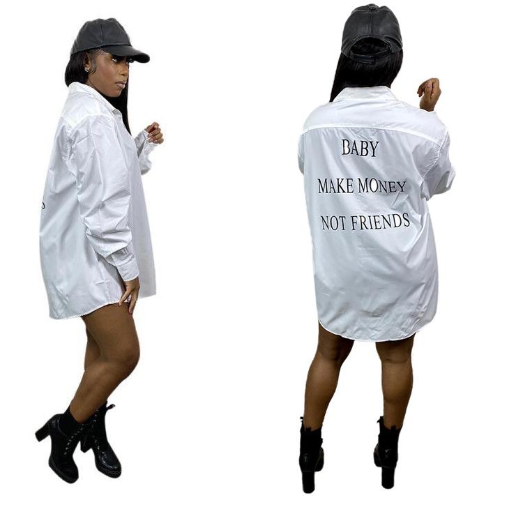 Изображение товара: Повседневное однотонное платье-рубашка с отложным воротником и длинным рукавом, свободное осеннее уличное платье-рубашка для женщин