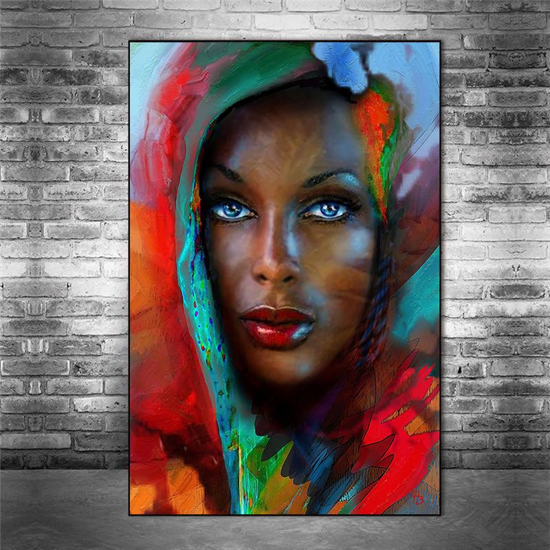 Изображение товара: Голубыми глазами абстрактная живопись в африканском стиле женские Арт холст настенные картины художественные плакаты и принты черного цвета женские художественные фотографии домашний декор
