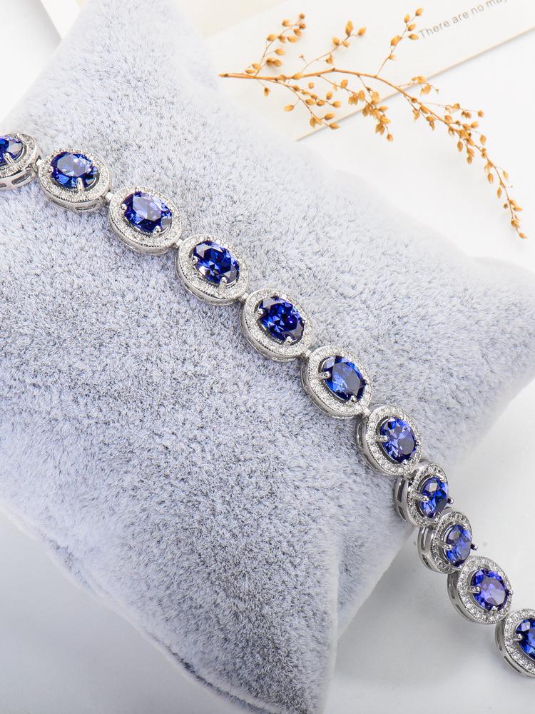 Изображение товара: Сапфир, браслет с синим цирконием, браслет из стерлингового серебра 925 пробы для женщин, женский браслет ювелирные изделия, подарки для женщин, Хэллоуин