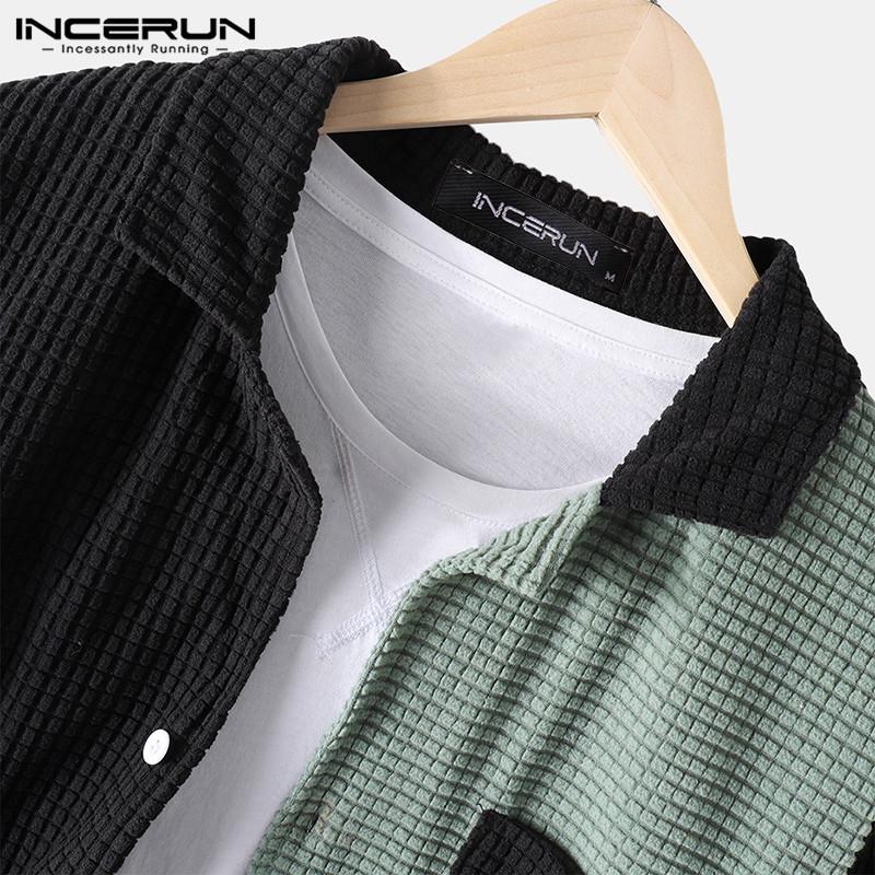 Изображение товара: Рубашка INCERUN мужская с отложным воротником и длинным рукавом, шикарная уличная одежда, повседневная на пуговицах, 7, 2022
