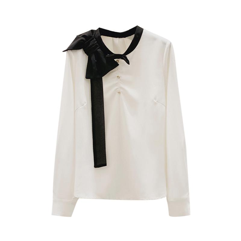 Изображение товара: Женские топы и блузки, шифоновая блузка, Офисная рубашка, Blusas Mujer De Moda 2020, женские рубашки с длинным рукавом, галстук-бабочка, топ с воротником-стойкой