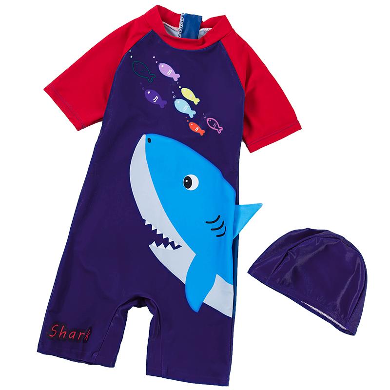 Изображение товара: INS/детский купальный костюм, Цельный купальник с защитой от солнца, Быстросохнущий купальный костюм с короткими рукавами и рисунком акулы для маленьких и больших мальчиков, спандекс