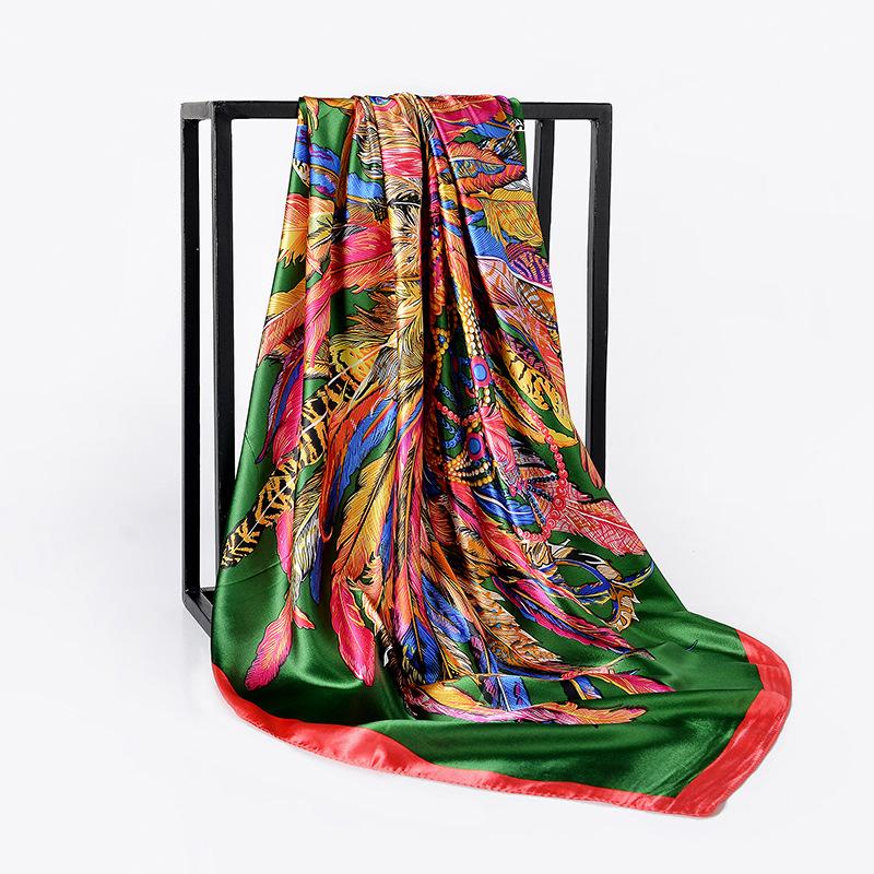 Изображение товара: Шарф женский Шелковый, сатиновый хиджаб, модный носовой платок с принтом, сумка, шарфы для волос, 90*90 см, квадратные шали, шейный платок, 2019