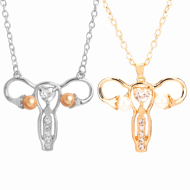 Изображение товара: Ожерелье женское эмалированное в форме матки с жемчугом и цирконом, ожерелья для медицинских органов, женское ожерелье, подарок гинекологу