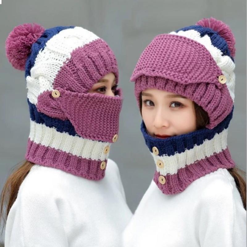 Изображение товара: Новинка 2020, модная шапка, зимняя/зимняя Толстая шапка, шарф, женская теплая вязаная шапка, шляпки для женщин, высокое качество