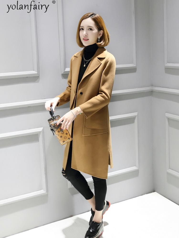 Изображение товара: 100% Wool Coat Women Autumn Spring Long Woman Jacket Coats for Women Korean Elegant Clothes Abrigos Para Mujer JM1711 KJ5914