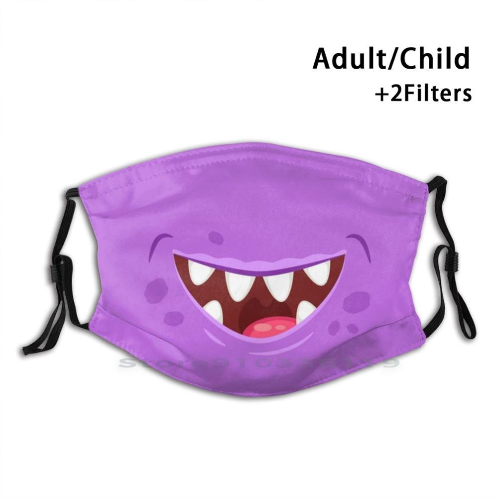 Изображение товара: Маска для взрослых и детей, моющаяся, с фильтром, с фиолетовым языком монстра пасть чудовища