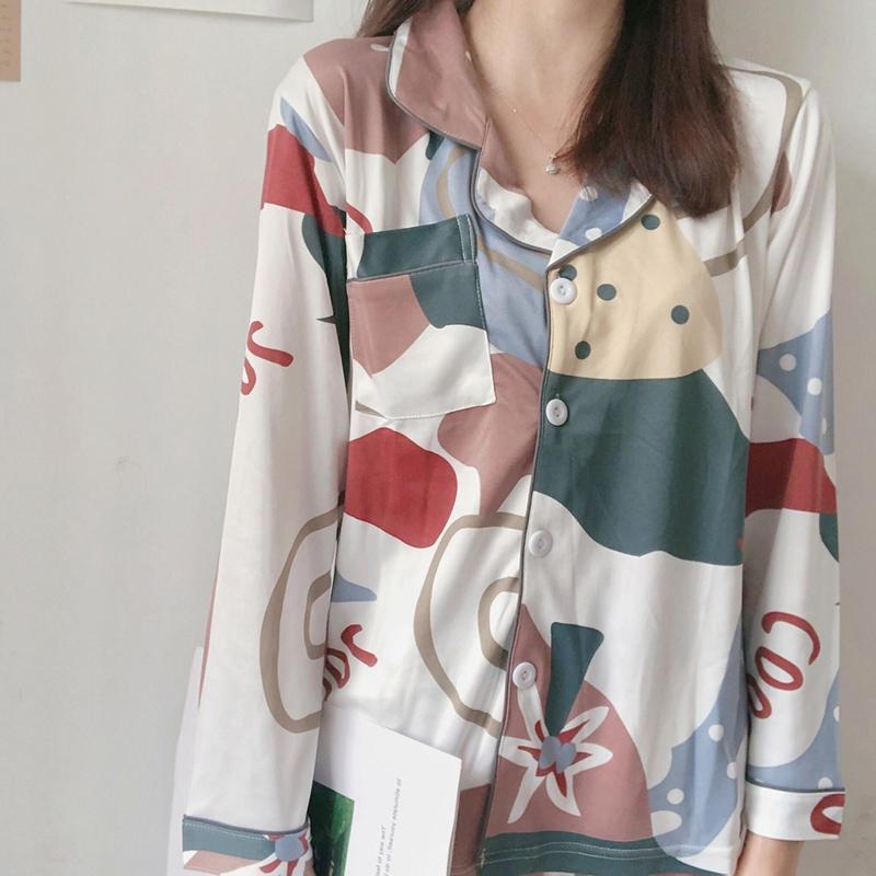 Изображение товара: Корейский вариант кардигана с длинными рукавами, мультяшная Повседневная Пижама, Женская домашняя одежда