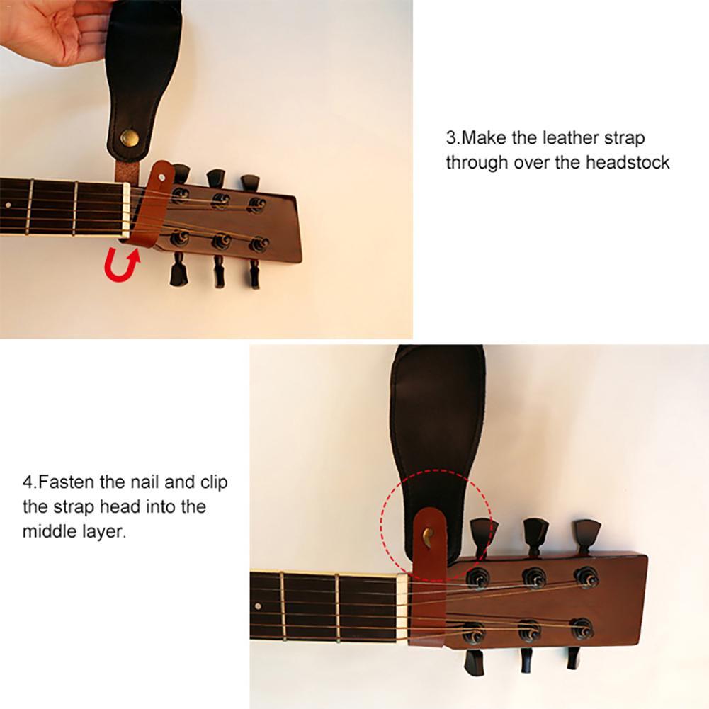 Изображение товара: Прочный кожаный ремень-держатель для гитары, безопасный замок с крепким металлическим креплением для акустической и электрической классической гитары, аксессуары
