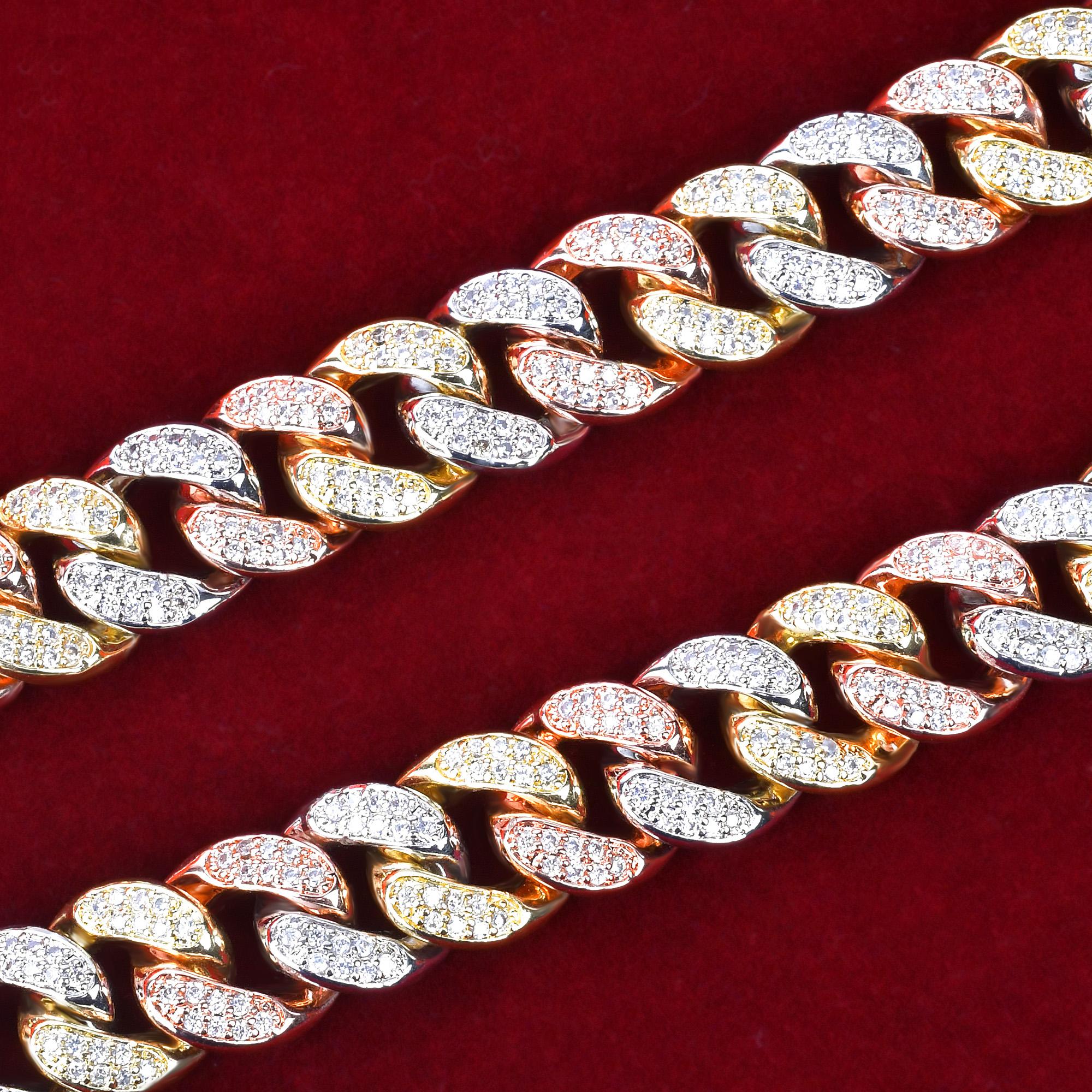 Изображение товара: Ожерелье из кубинской цепи 12 мм, цепь в стиле хип-хоп, медный материал, застежка с фианитом, мужское колье, звено 16-28 дюймов