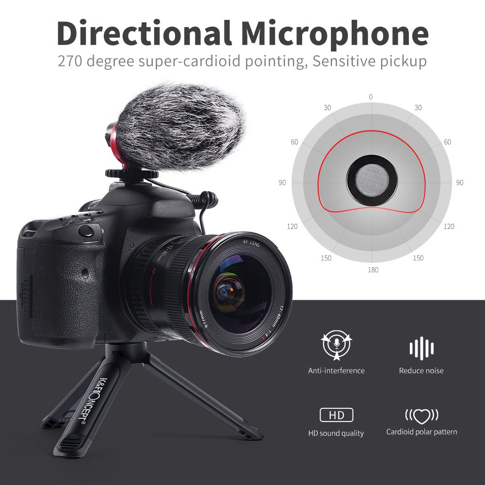 Изображение товара: K & F Concept Camera Video Microphone Профессиональный направленный штатив с подставкой/пушистое лобовое стекло для смартфона DSLR Camera