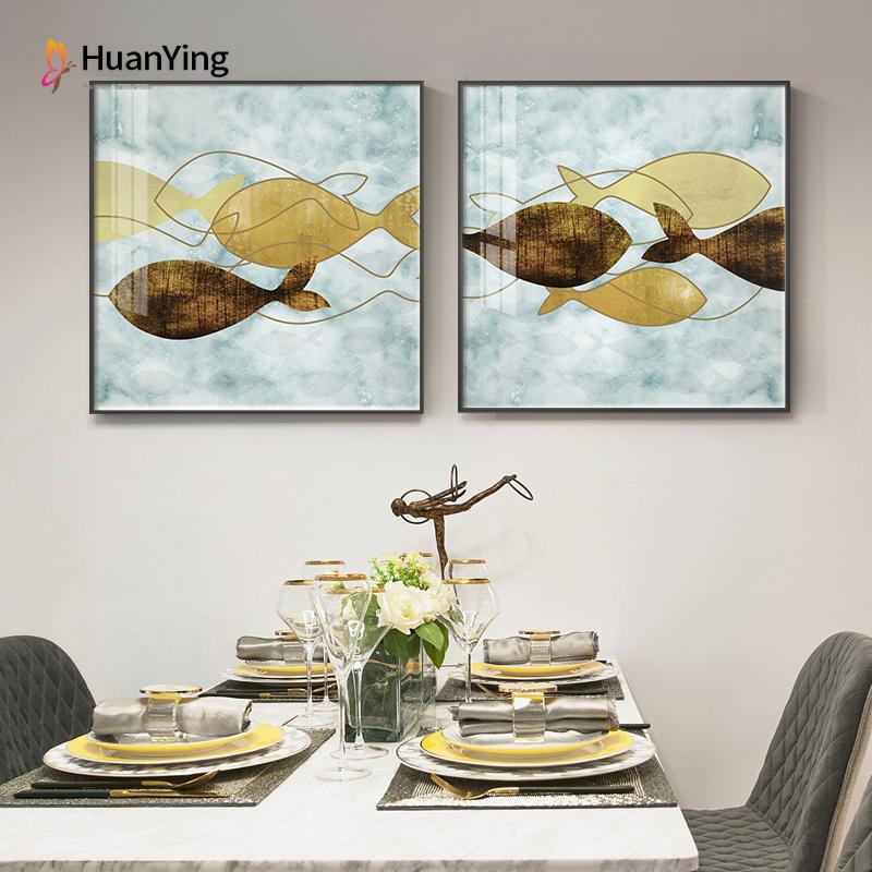 Изображение товара: Абстрактный плакат, принты, коричневые и желтые рыбы, холст, живопись, Современное украшение для дома, настенное искусство, квадратные картины для гостиной