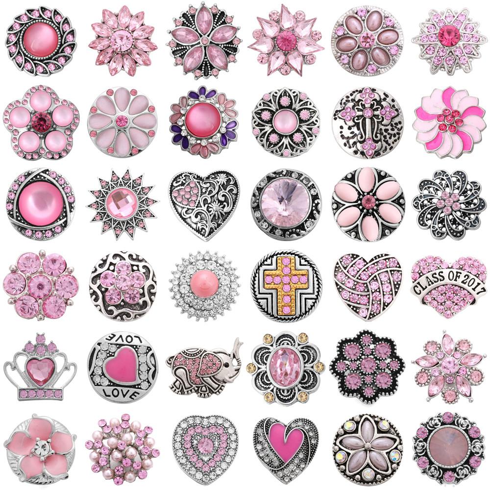 Изображение товара: 5 шт./лот, ювелирные изделия с розовыми кнопками, хрустальные стразы, 18 мм металлические защелки, подходят для DIY, 18 мм, браслет, ожерелье