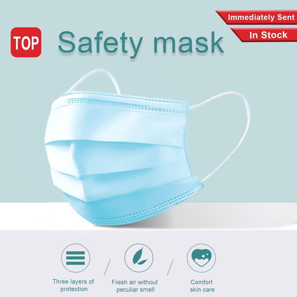Изображение товара: Быстрая доставка, одноразовая 3-слойная Нетканая дышащая маска для лица, защитная маска с расплавленным фильтром, защитные маски с заушными петлями, защитная маска от бактерий