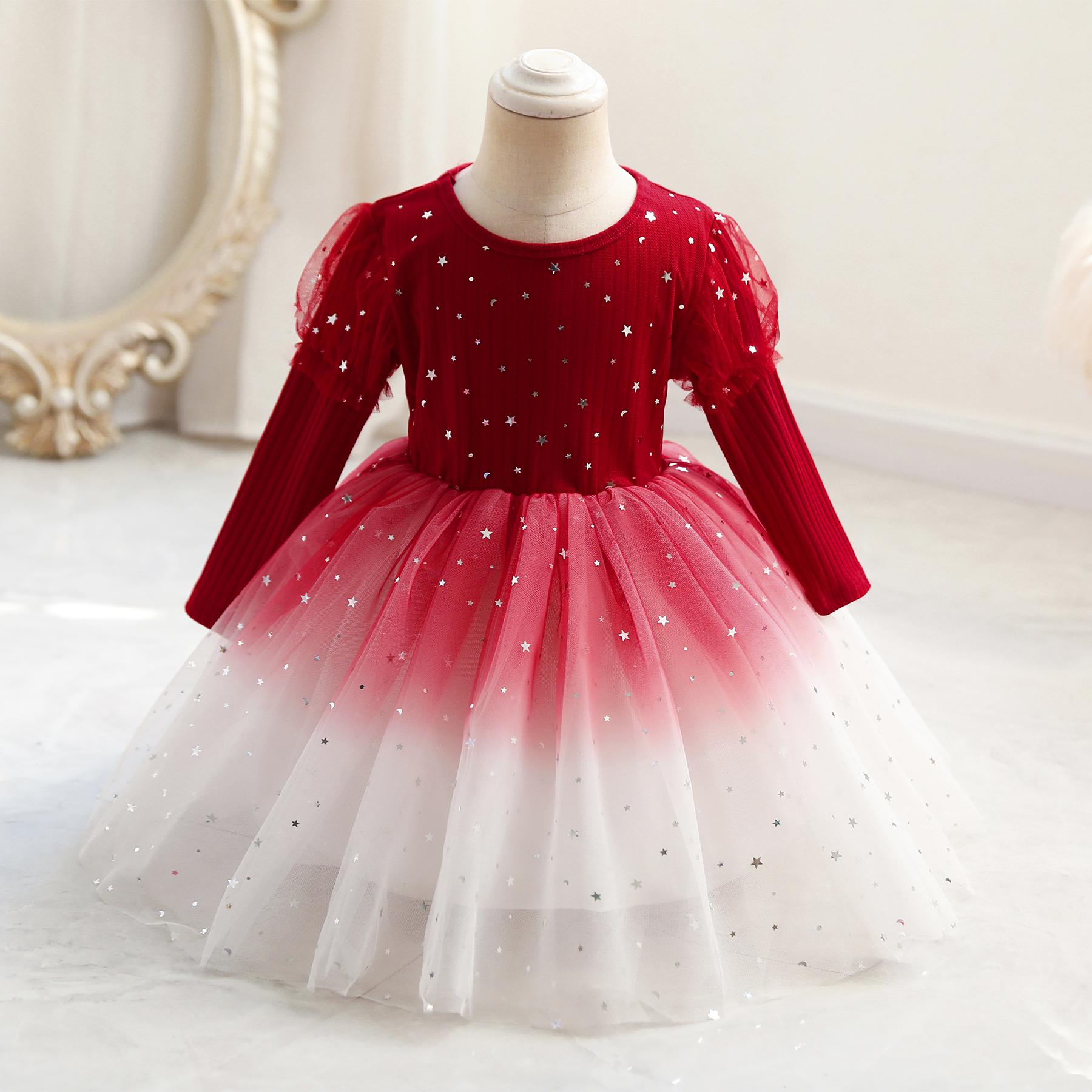 Изображение товара: Элегантные платья принцессы для подружек невесты для маленьких девочек платья с длинным рукавом для свадебной церемонии искусственное детское платье