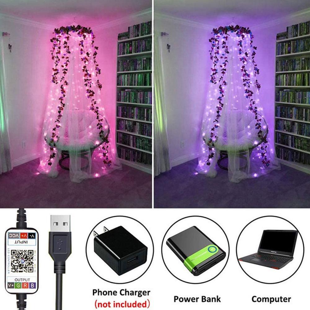 Изображение товара: Светодиодная гирлянда с USB, водонепроницаемая уличная лампа с медным проводом и управлением через приложение, сказосветильник украшение для рождественской елки
