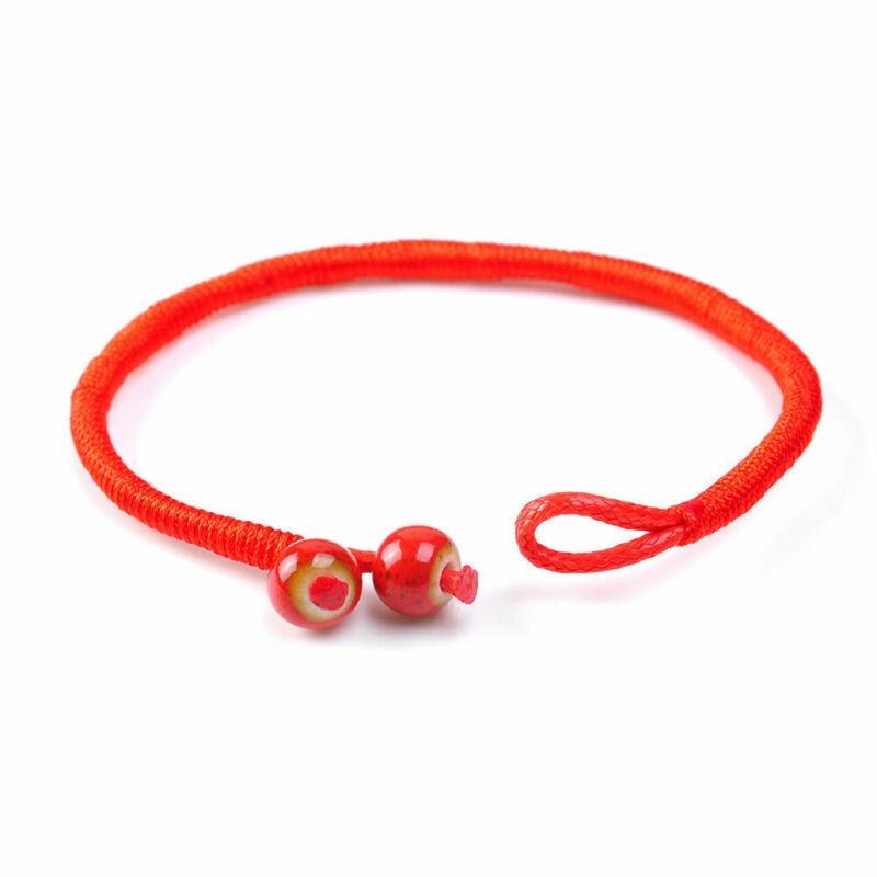 Изображение товара: Мужской Красный веревочный керамический браслет с бусинами, счастливые браслеты для женщин, шнур, веревка, ручная работа, ювелирные изделия для пары, подарок для влюбленных, 2 шт.