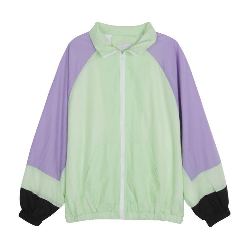 Изображение товара: Женская куртка контрастных цветов, простроченная Спортивная ветровка, спортивная одежда, Корейская Повседневная дышащая удобная модная одежда на осень 2020