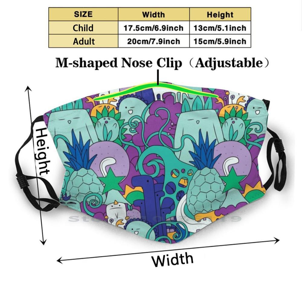 Изображение товара: Doodle - Land V4 милый дизайн Пылезащитный фильтр смываемая маска для лица дети Doodles Монстры фруктовые создания вектор динозавры фантазия