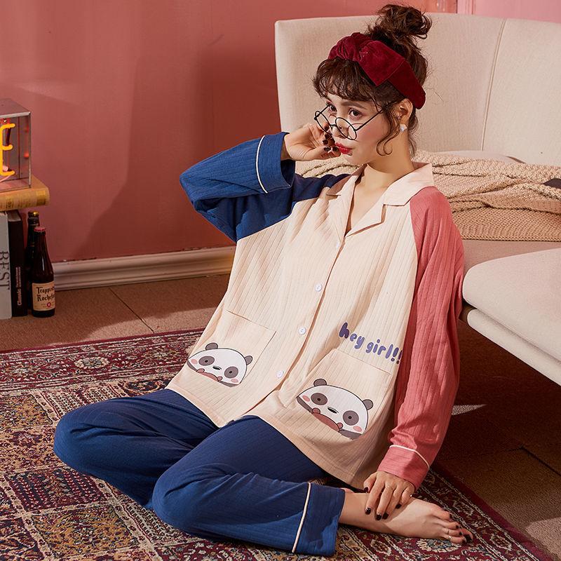 Изображение товара: Пижамный комплект Женский оверсайз 3XL, мягкая Осенняя Милая корейская модная домашняя одежда для беременных женщин, шикарная Женская пижама с длинным рукавом, одежда для сна