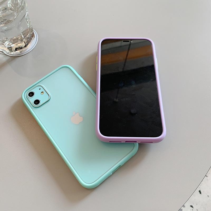 Изображение товара: Простой цветной Матовый Бампер, прозрачный чехол для телефона iPhone 11 12 Pro Max Mini X Xs Max Xr 7 8 Plus SE2020, Простой Противоударный