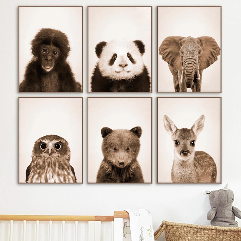 Изображение товара: Gorilla Elephant Panda Bear Deer детская настенная Картина на холсте скандинавские плакаты и принты настенные картины декор для детской комнаты